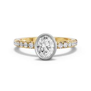 Image for Oval Classic Bezel Ring with French Pave band