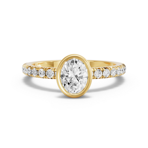 Image for Oval Classic Bezel Ring with French Pave band