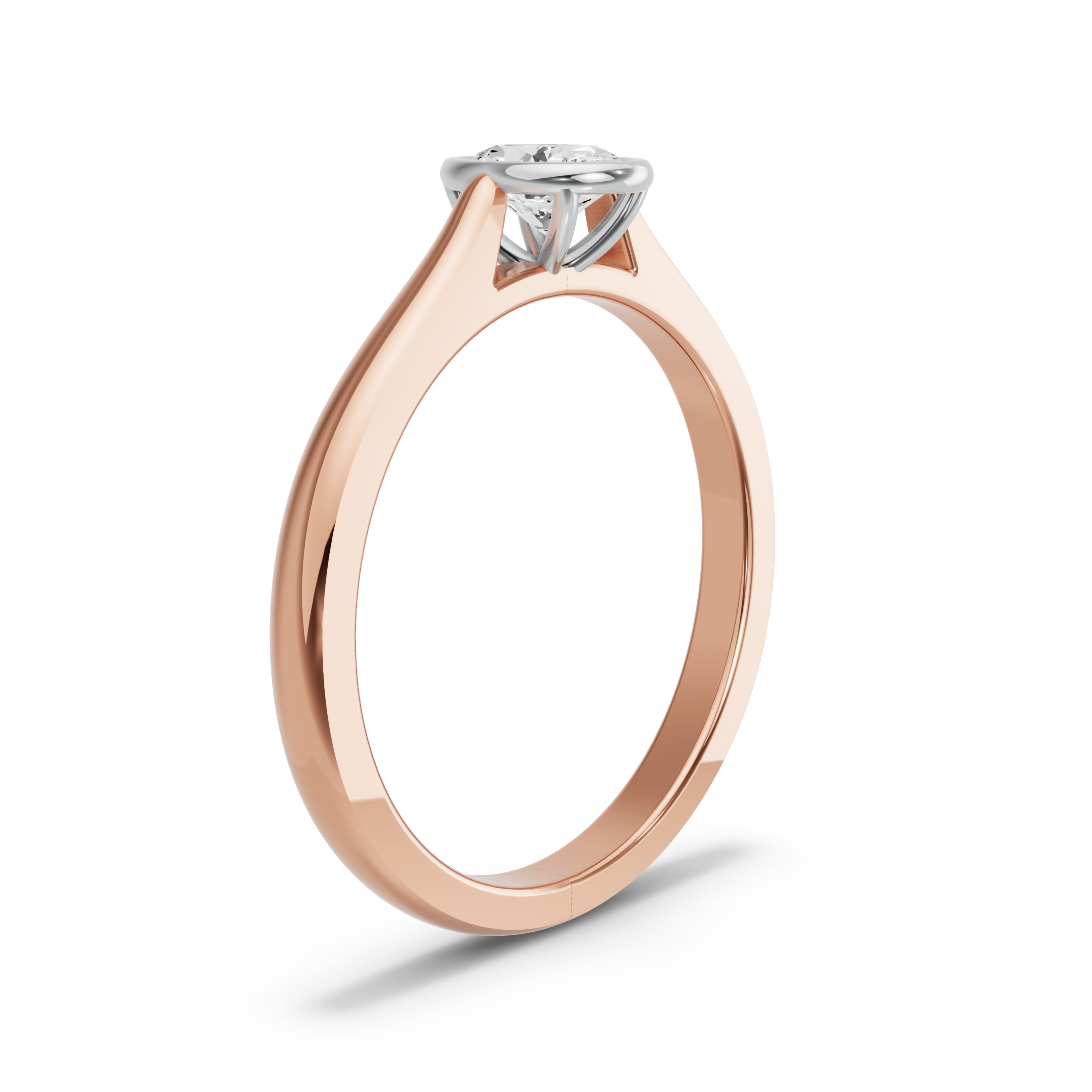 Image for Oval Classic Bezel Ring with Knife Edge Cathedral band in 18K Two Tone Rose Gold