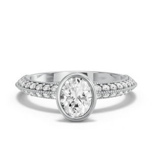 Image for Oval Classic Bezel Ring with Knife Edge Pave band