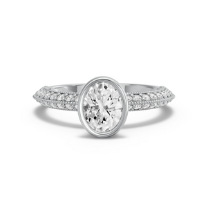 Image for Oval Classic Bezel Ring with Knife Edge Pave band