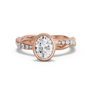 Image for Oval Classic Bezel Ring with Rope Pave band