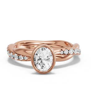 Image for Oval Classic Bezel Ring with Rope Pave band