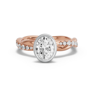 Image for Oval Classic Bezel Ring with Rope Pave band