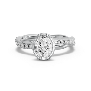 Image for Oval Classic Bezel Ring with Rope Pave band