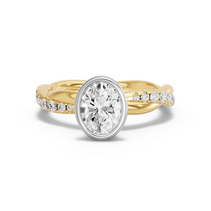 Image for Oval Classic Bezel Ring with Rope Pave band