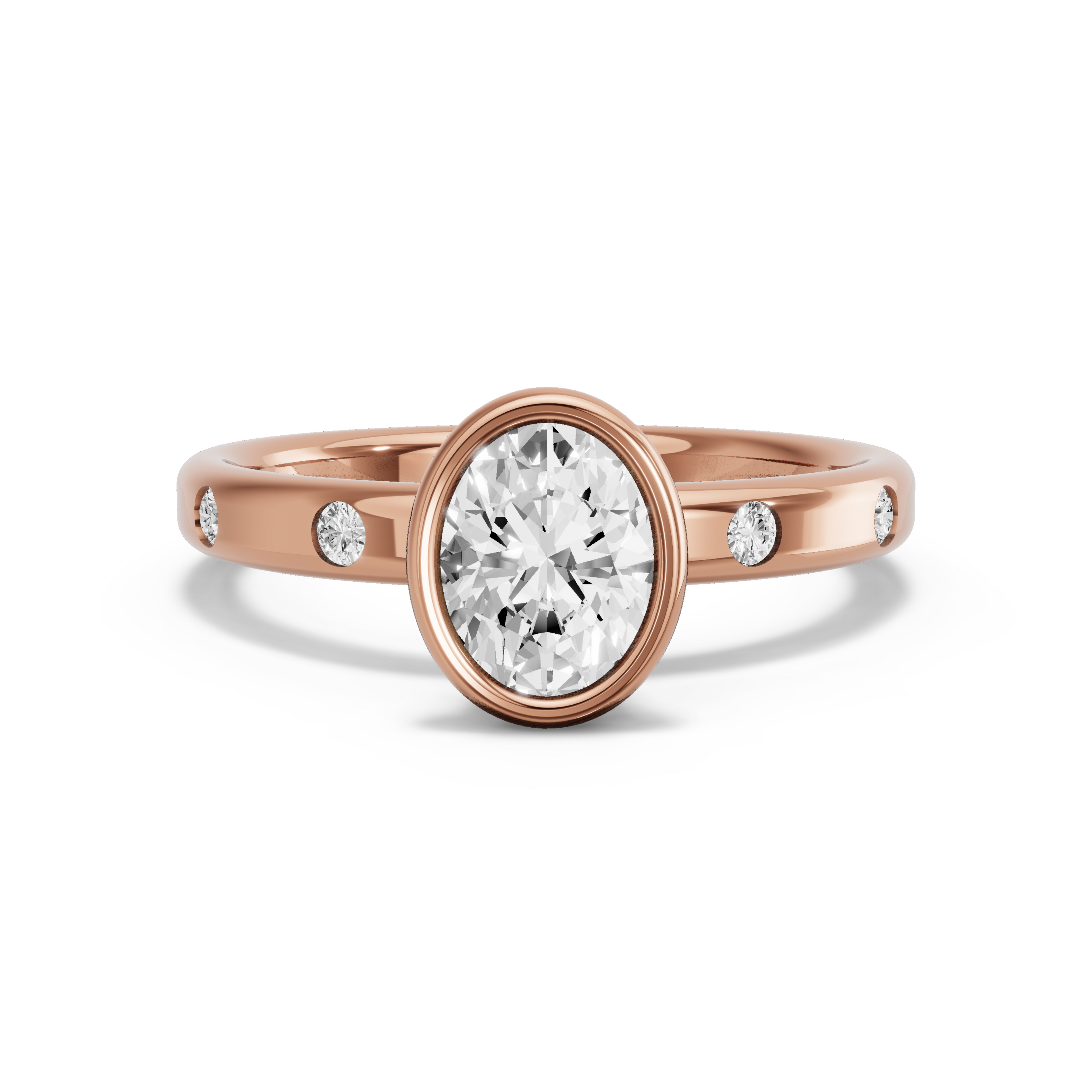 Image for Oval Classic Bezel Ring with Sleek Accent band in 18K Rose Gold