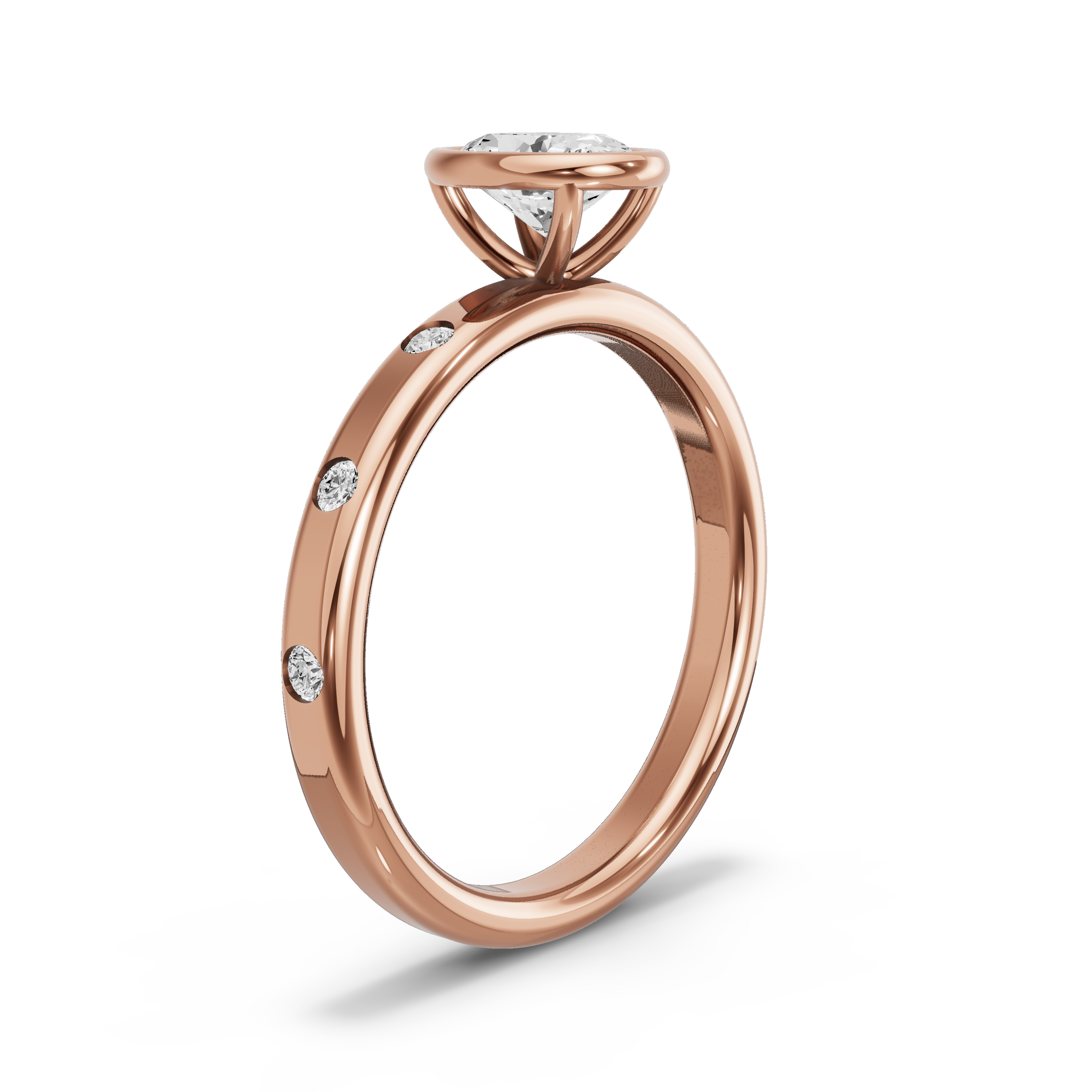 Image for Oval Classic Bezel Ring with Sleek Accent band in 14K Rose Gold