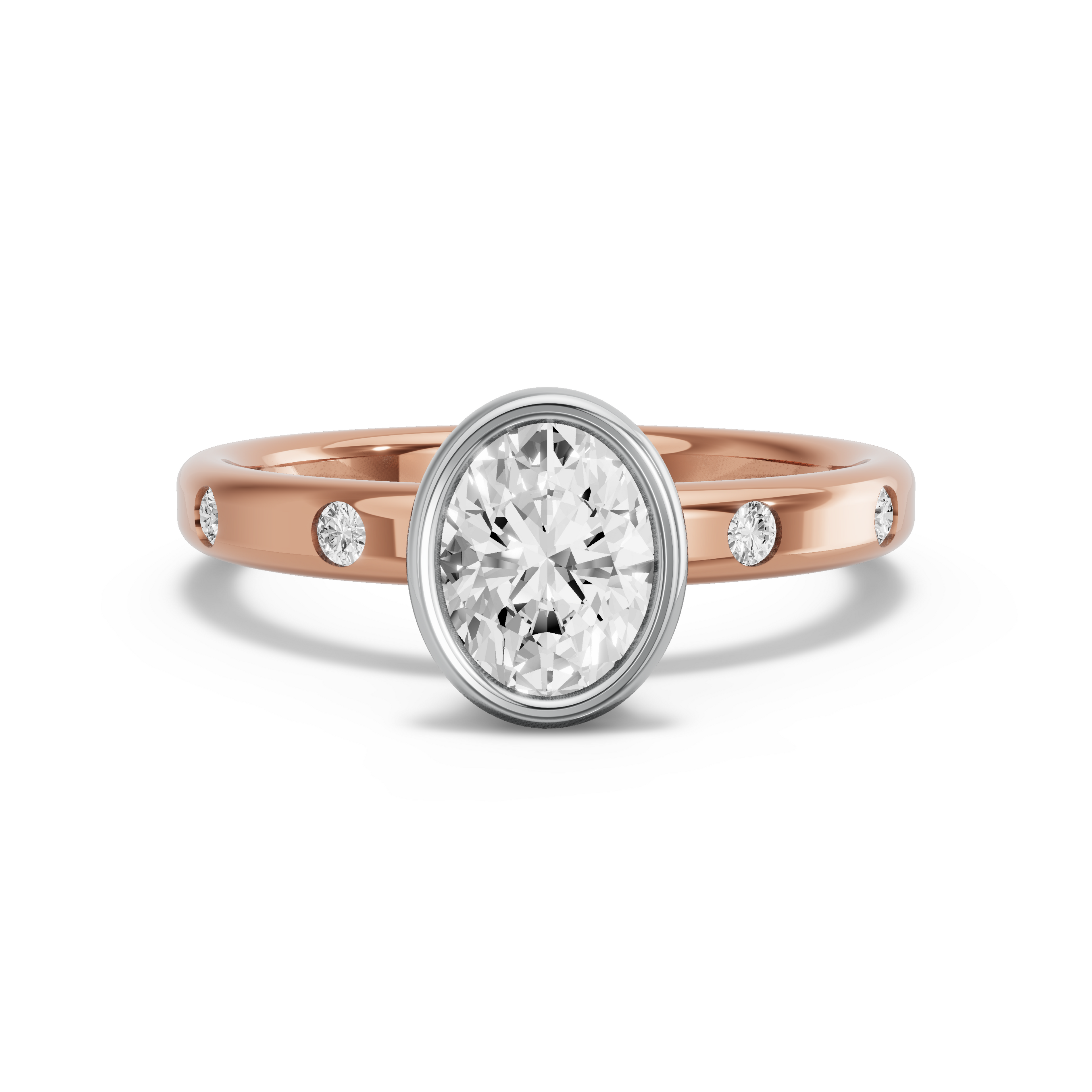 Image for Oval Classic Bezel Ring with Sleek Accent band in 14K Two Tone Rose Gold