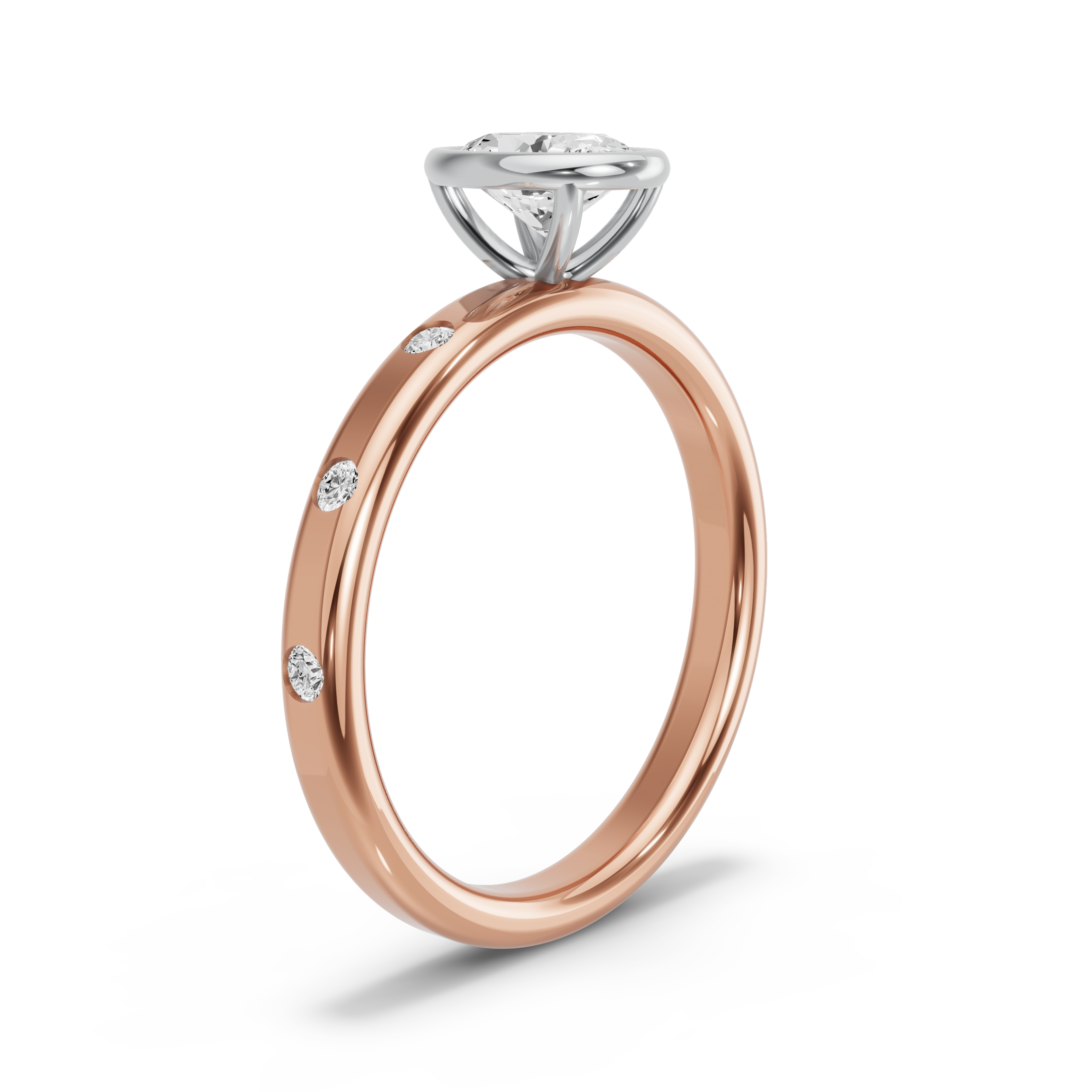 Image for Oval Classic Bezel Ring with Sleek Accent band in 18K Two Tone Rose Gold