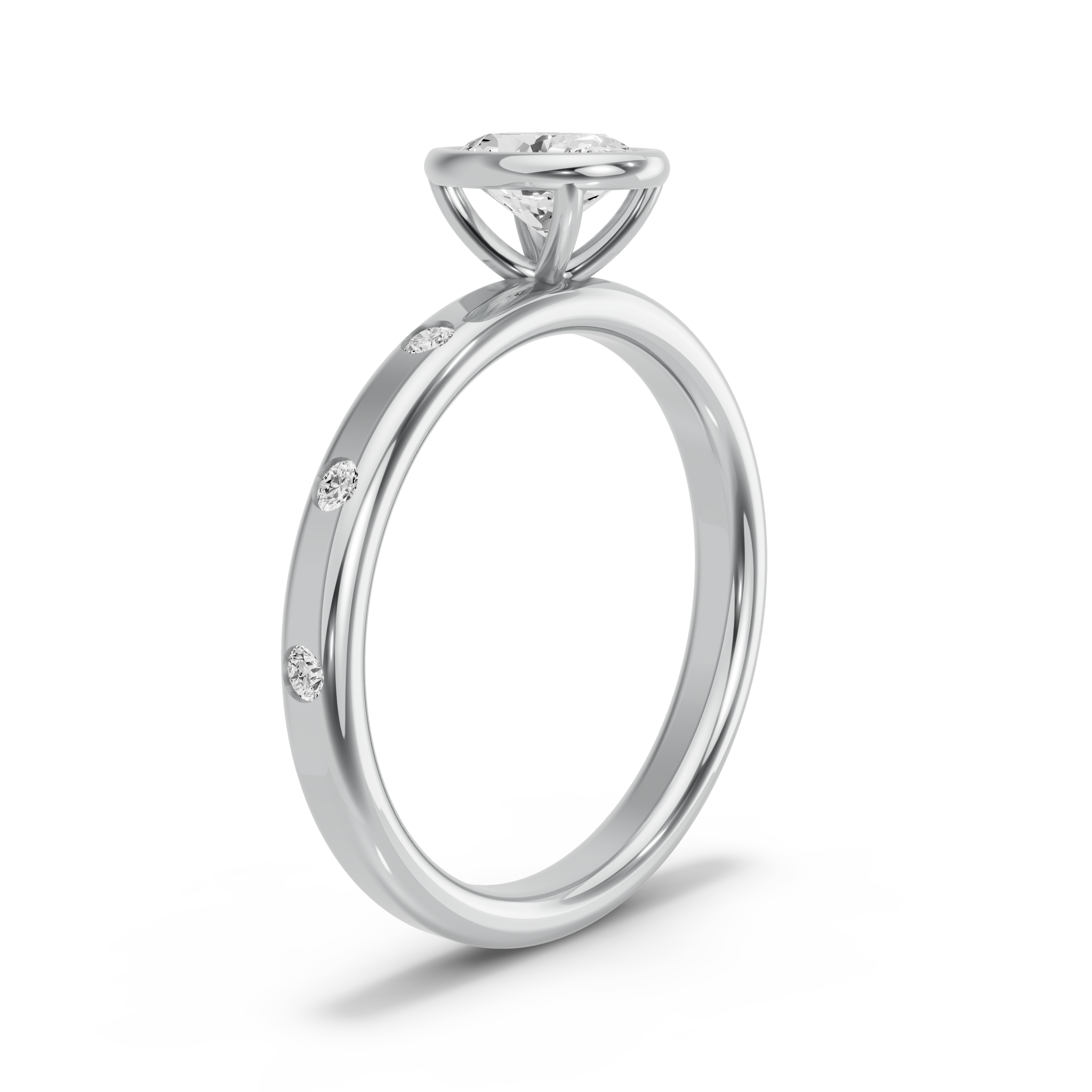 Image for Oval Classic Bezel Ring with Sleek Accent band in 10K White Gold