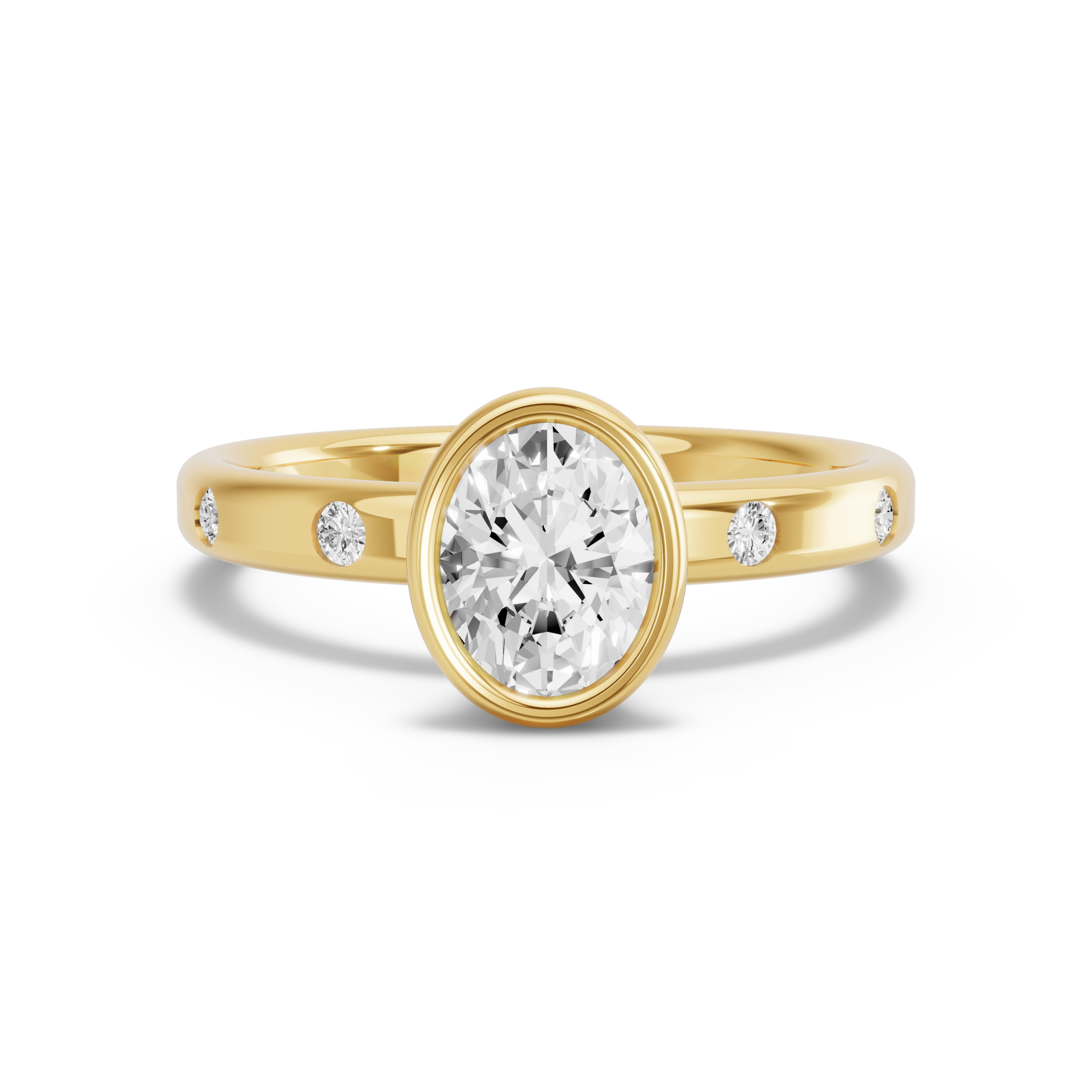 Image for Oval Classic Bezel Ring with Sleek Accent band in 14K Yellow Gold