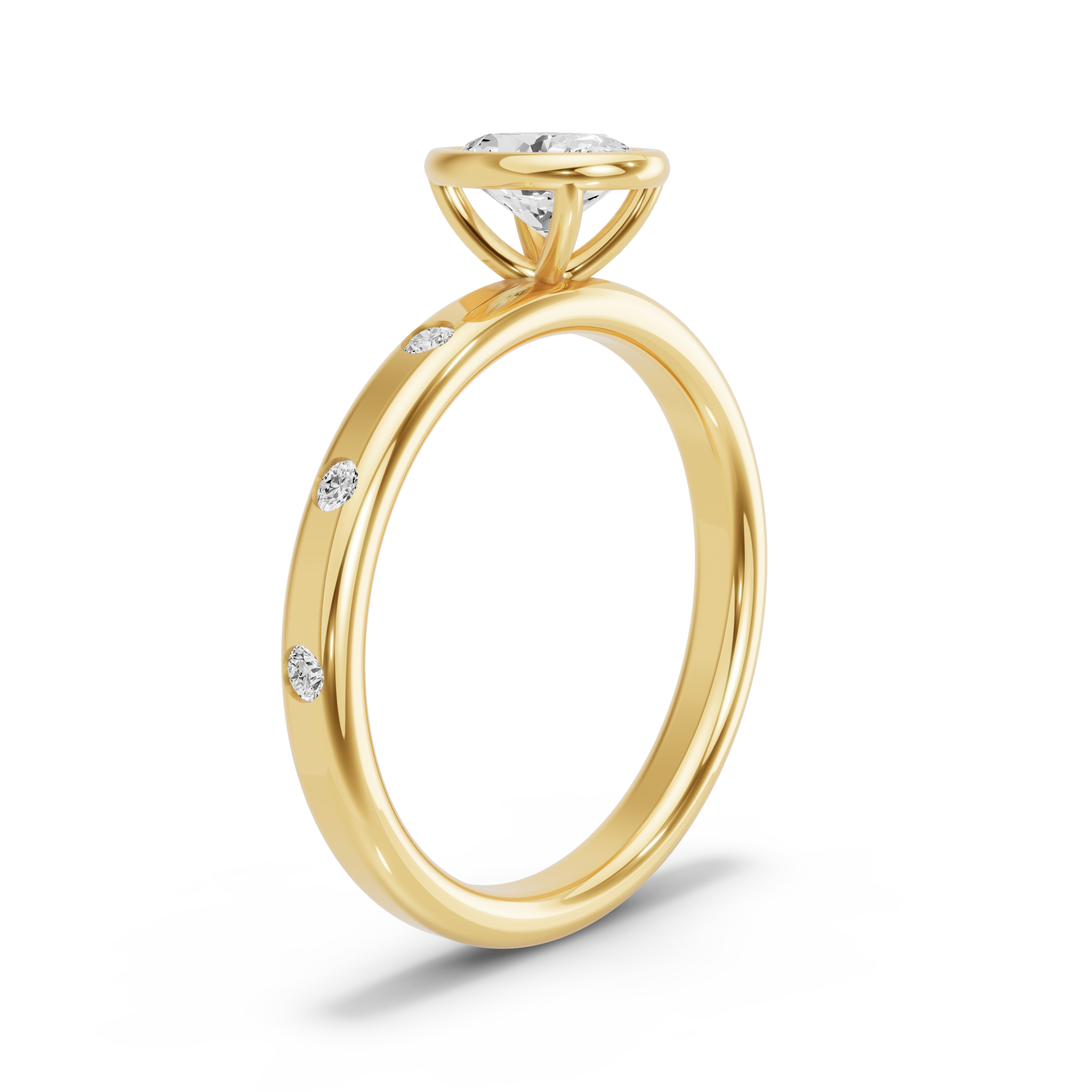 Image for Oval Classic Bezel Ring with Sleek Accent band in 14K Yellow Gold