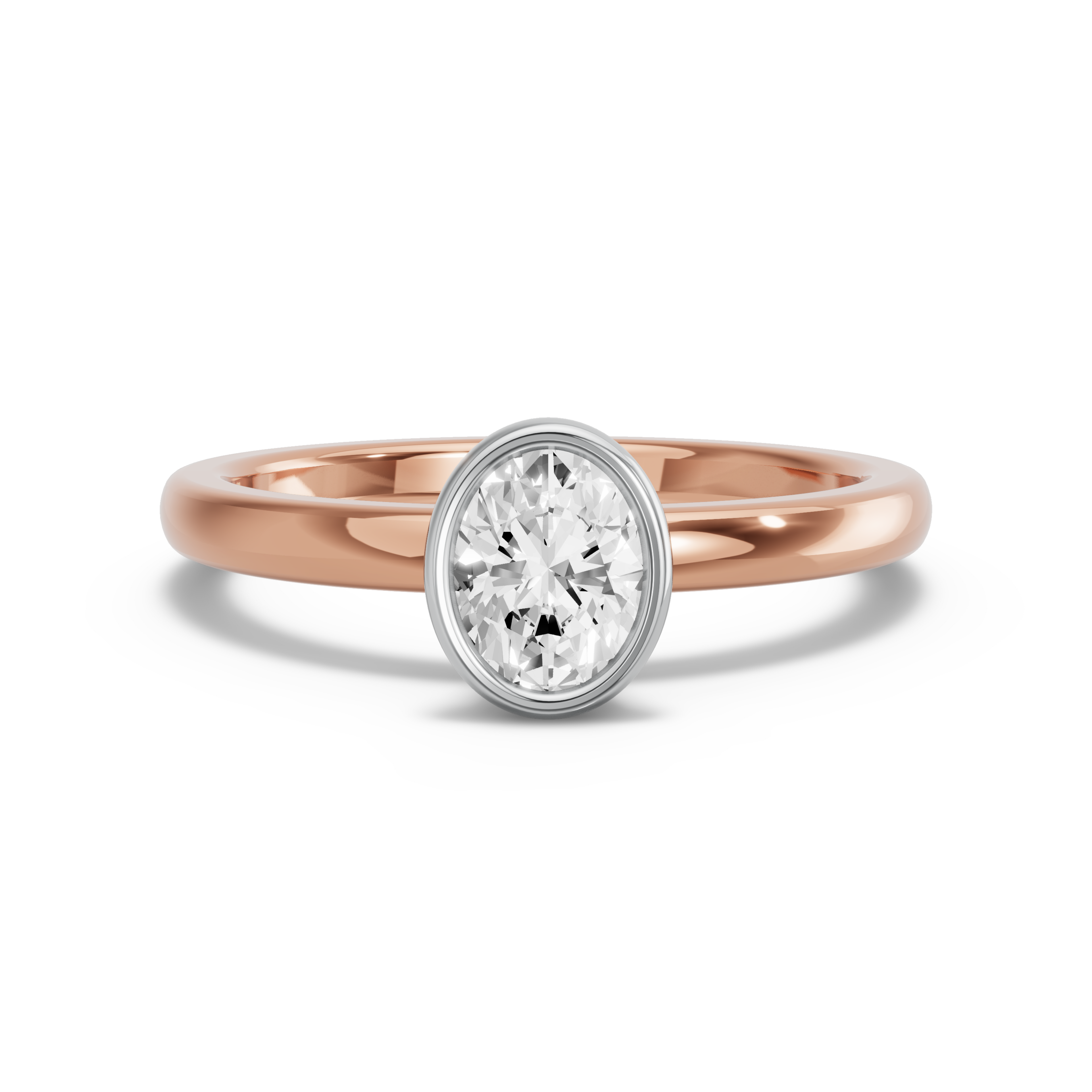 Image for Oval Classic Bezel Ring with Solitaire band in 18K Two Tone Rose Gold