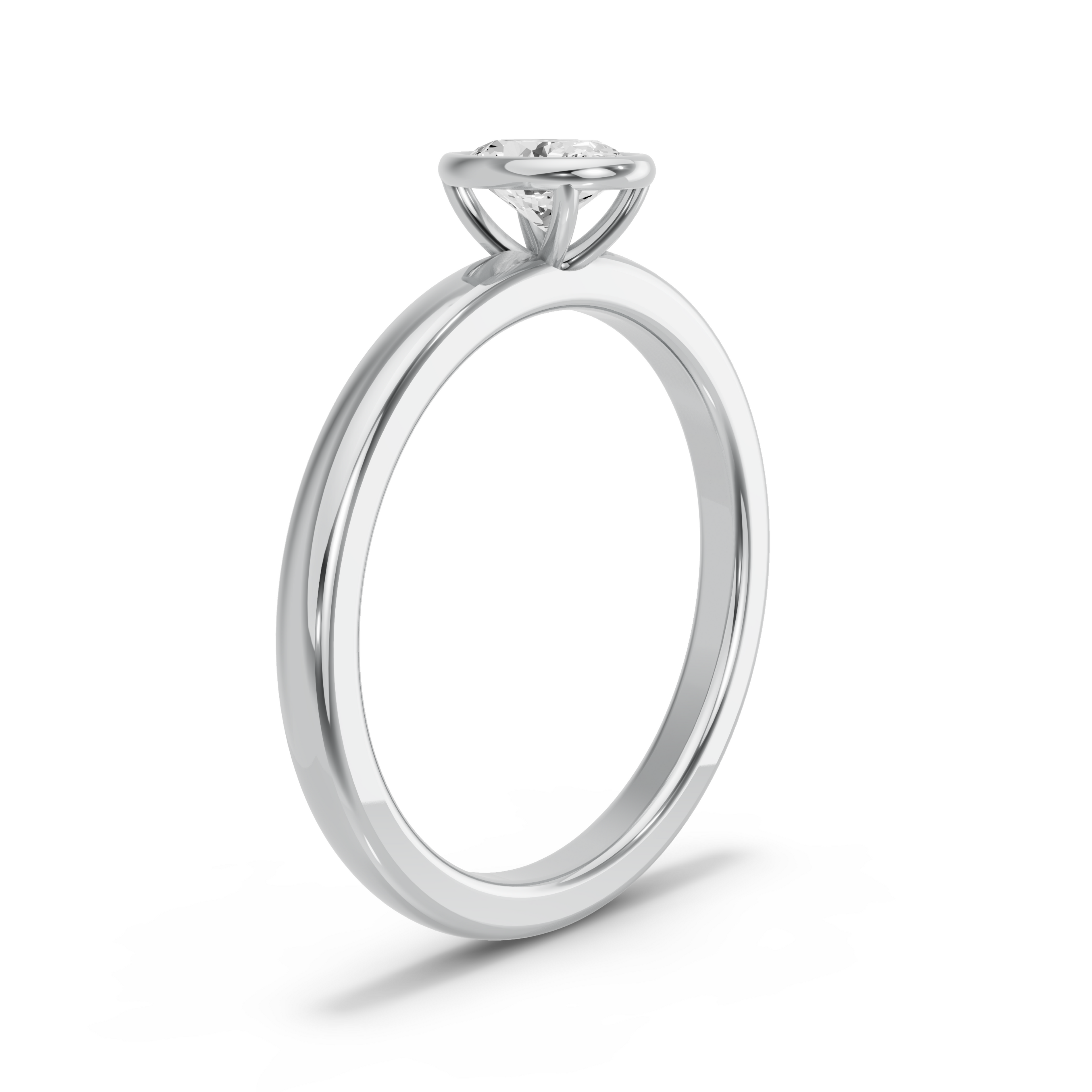 Image for Oval Classic Bezel Ring with Solitaire band in 18K White Gold