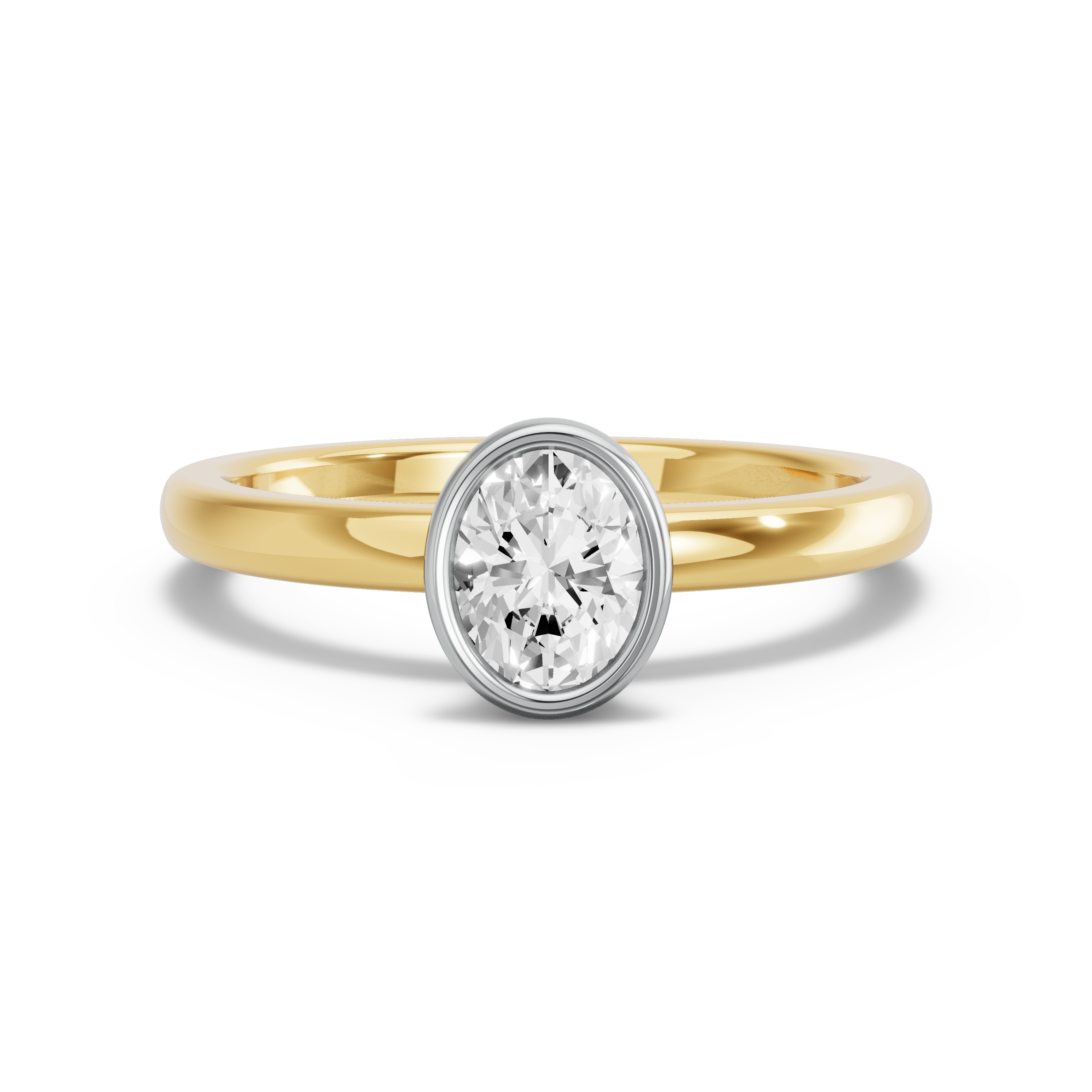 Image for Oval Classic Bezel Ring with Solitaire band in 18K Two Tone Yellow Gold