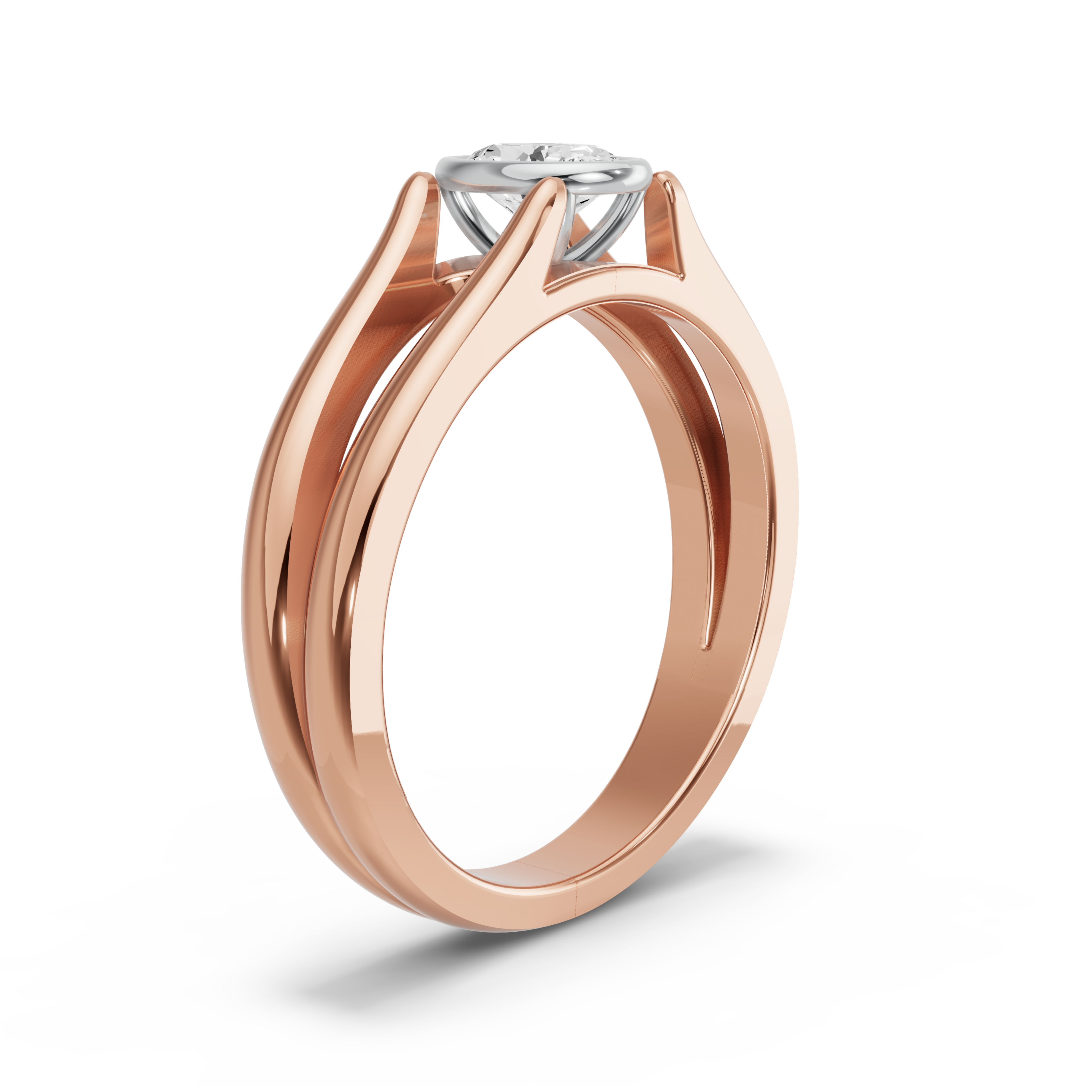 Image for Oval Classic Bezel Ring with Split Ring Solitaire band in 14K Two Tone Rose Gold