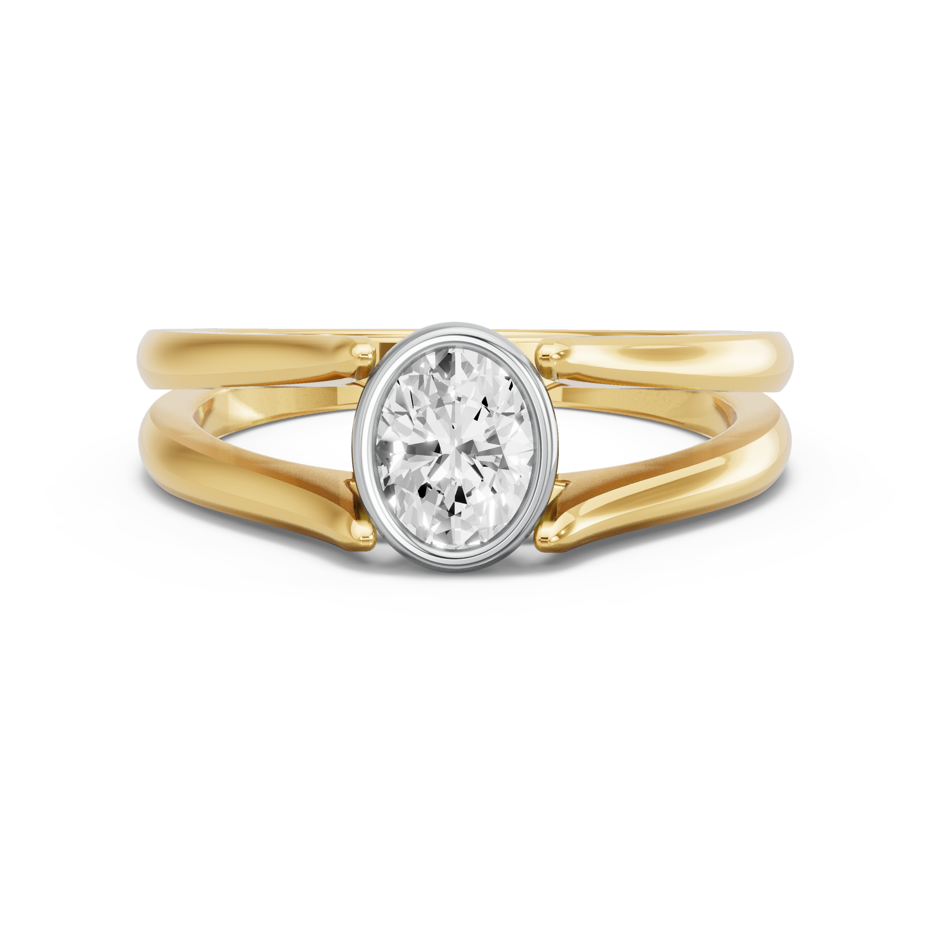 Image for Oval Classic Bezel Ring with Split Ring Solitaire band in 10K Two Tone Yellow Gold