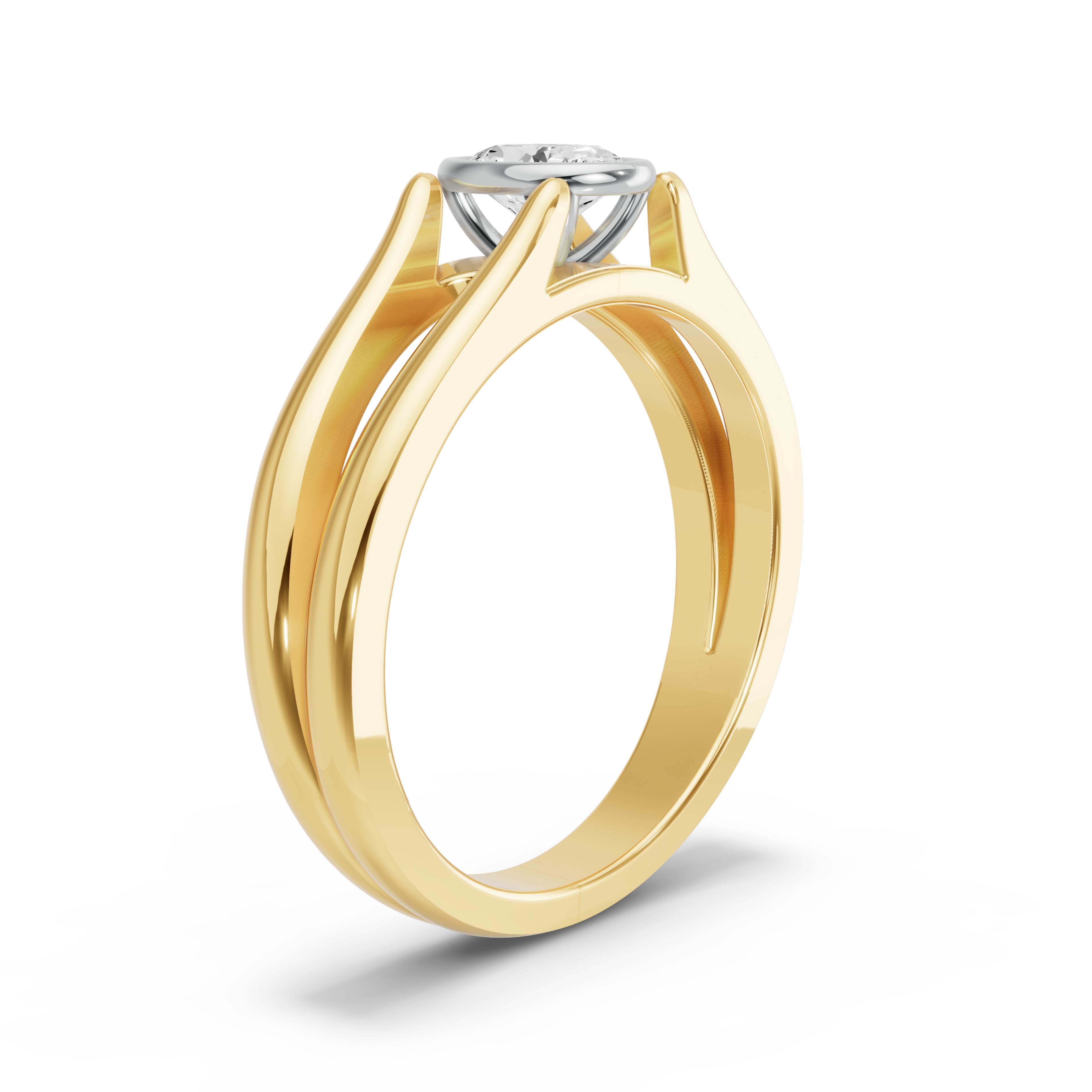 Image for Oval Classic Bezel Ring with Split Ring Solitaire band in 10K Two Tone Yellow Gold