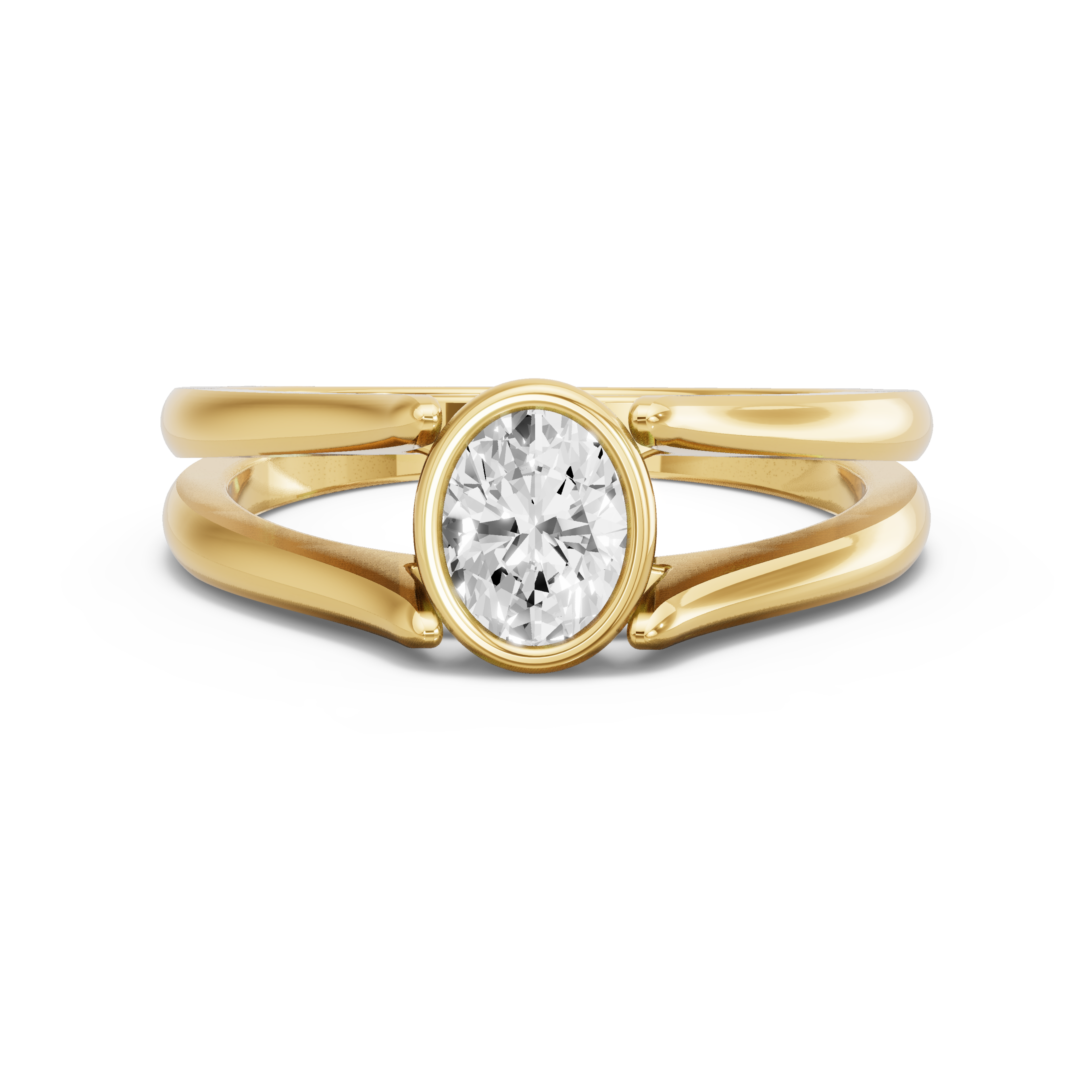 Image for Oval Classic Bezel Ring with Split Ring Solitaire band in 14K Yellow Gold