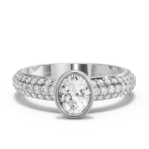Image for Oval Classic Bezel Ring with Triple Row Pave band