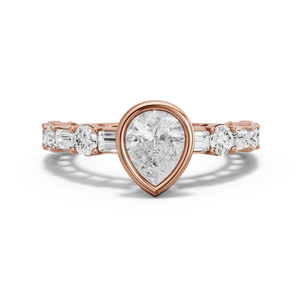 Image for Pear Classic Bezel Ring with Alternating Baguette band