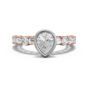 Image for Pear Classic Bezel Ring with Alternating Baguette band