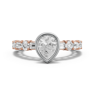 Image for Pear Classic Bezel Ring with Alternating Baguette band in 10K Two Tone Rose Gold