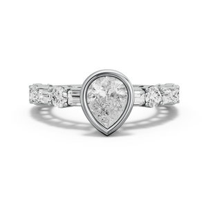 Image for Pear Classic Bezel Ring with Alternating Baguette band