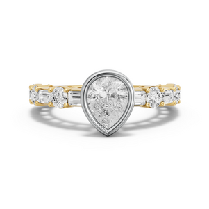 Image for Pear Classic Bezel Ring with Alternating Baguette band
