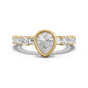 Image for Pear Classic Bezel Ring with Alternating Baguette band