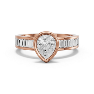 Image for Pear Classic Bezel Ring with Baguette Channel band