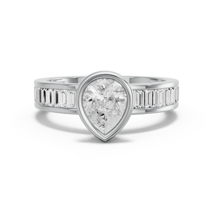 Image for Pear Classic Bezel Ring with Baguette Channel band