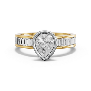 Image for Pear Classic Bezel Ring with Baguette Channel band