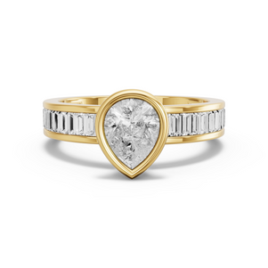 Image for Pear Classic Bezel Ring with Baguette Channel band