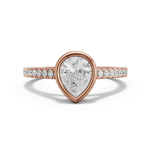 Image for Pear Classic Bezel Ring with Cathedral Pave band in 18K Rose Gold