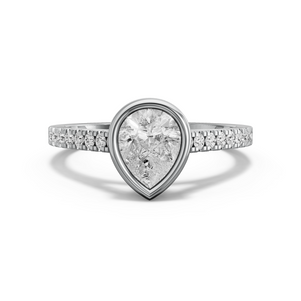 Image for Pear Classic Bezel Ring with Cathedral Pave band