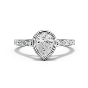 Image for Pear Classic Bezel Ring with Cathedral Pave band in 18K White Gold