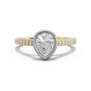 Image for Pear Classic Bezel Ring with Cathedral Pave band