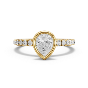 Image for Pear Classic Bezel Ring with French Pave band in 18K Yellow Gold