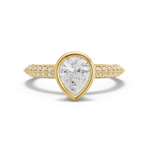 Image for Pear Classic Bezel Ring with Knife Edge Pave band in 18K Yellow Gold