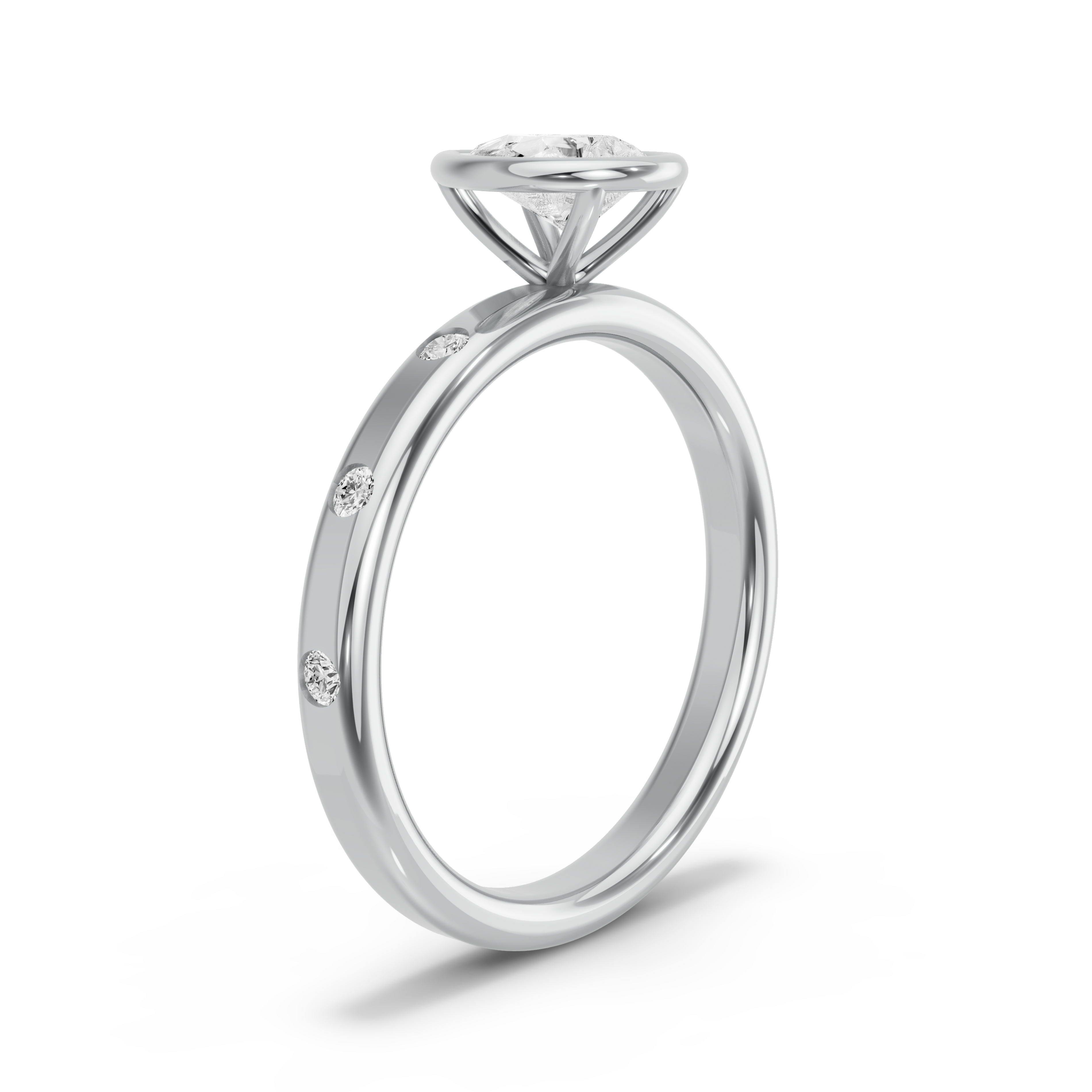 Image for Pear Classic Bezel Ring with Sleek Accent band