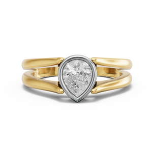Image for Pear Classic Bezel Ring with Split Ring Solitaire band in 14K Two Tone Yellow Gold