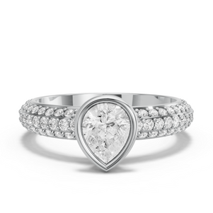 Image for Pear Classic Bezel Ring with Triple Row Pave band