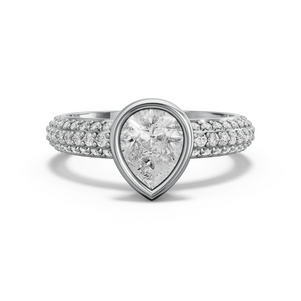 Image for Pear Classic Bezel Ring with Triple Row Pave band