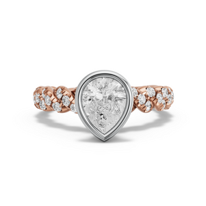 Image for Pear Classic Bezel Ring with Twist Pave band in 10K Two Tone Rose Gold
