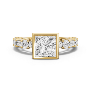 Image for Princess Classic Bezel Ring with Alternating Baguette band in 18K White Gold