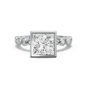 Image for Princess Classic Bezel Ring with Alternating Marquise band in 18K Two Tone Rose Gold