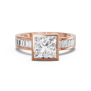 Image for Princess Classic Bezel Ring with Baguette Channel band in 14K Yellow Gold