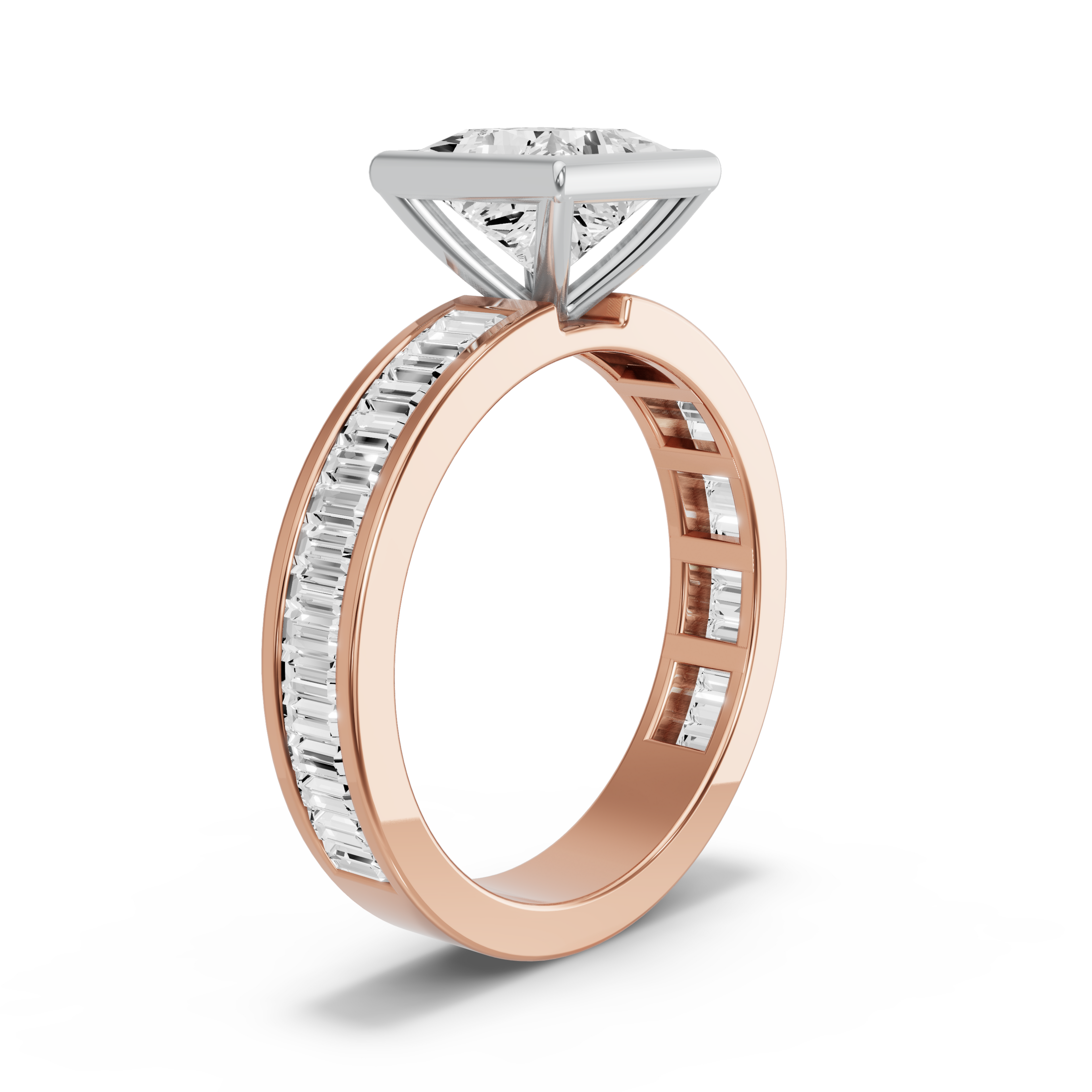 Image for Princess Classic Bezel Ring with Baguette Channel band in 10K Two Tone Yellow Gold